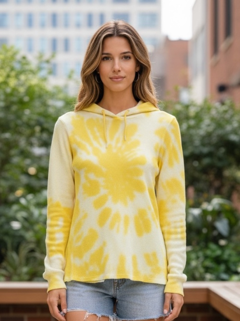 La Detresse Electric Lemonade Waffle Thermal Tie-Dye Hoodie XS